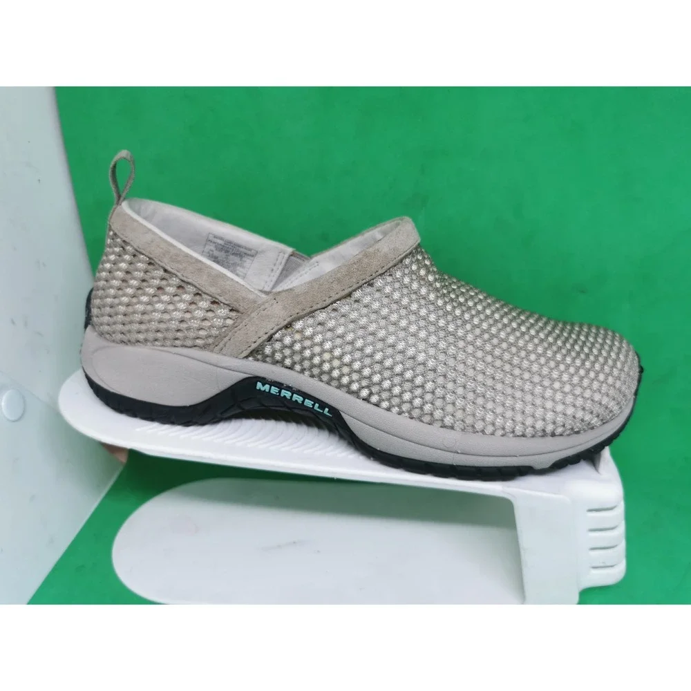 MERRELL GRAY/BEIGE MESH MOC SLIDE SLIP ON CLOGS SHOES WOWENS SIZE 6.5